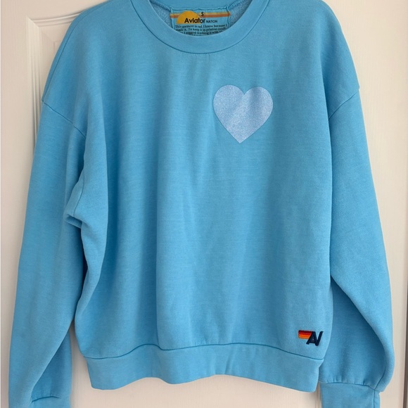 Aviator Nation Light Blue Glitter Heart Relaxed Sweatshirt - Picture 6 of 6